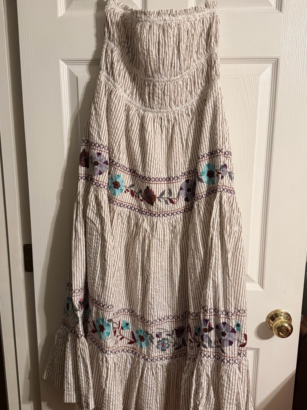 Free People Cream Maxi Skirt with Turquoise & Purple Floral Embroidery